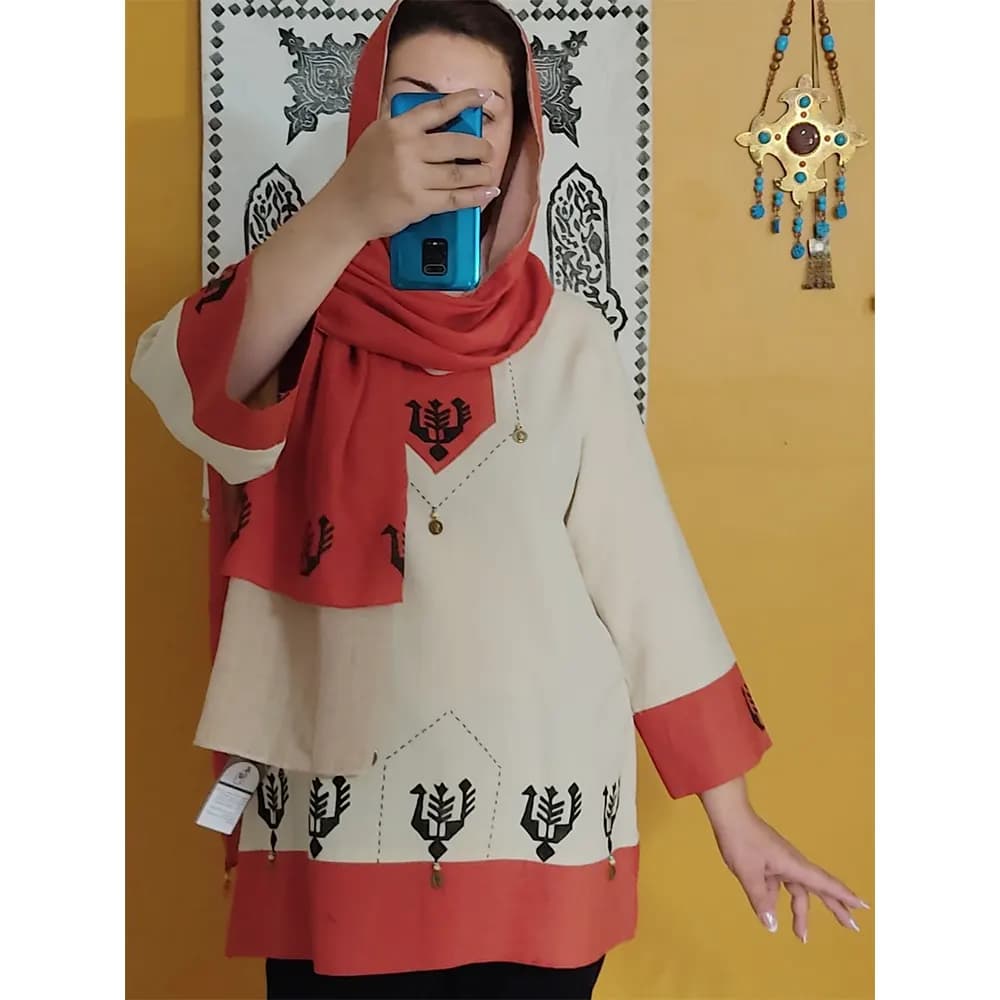 مانتو لینن زنانه نچرال طرح توکا کد 23378 — تصویر ۶