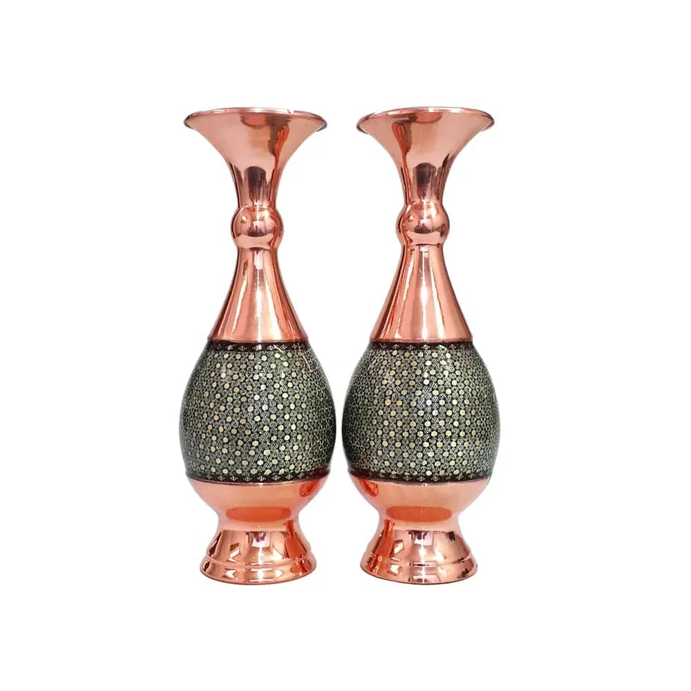 ست 3 تکه شکلات خوری و گلدان مس و خاتم کاری کد 349 — تصویر ۹