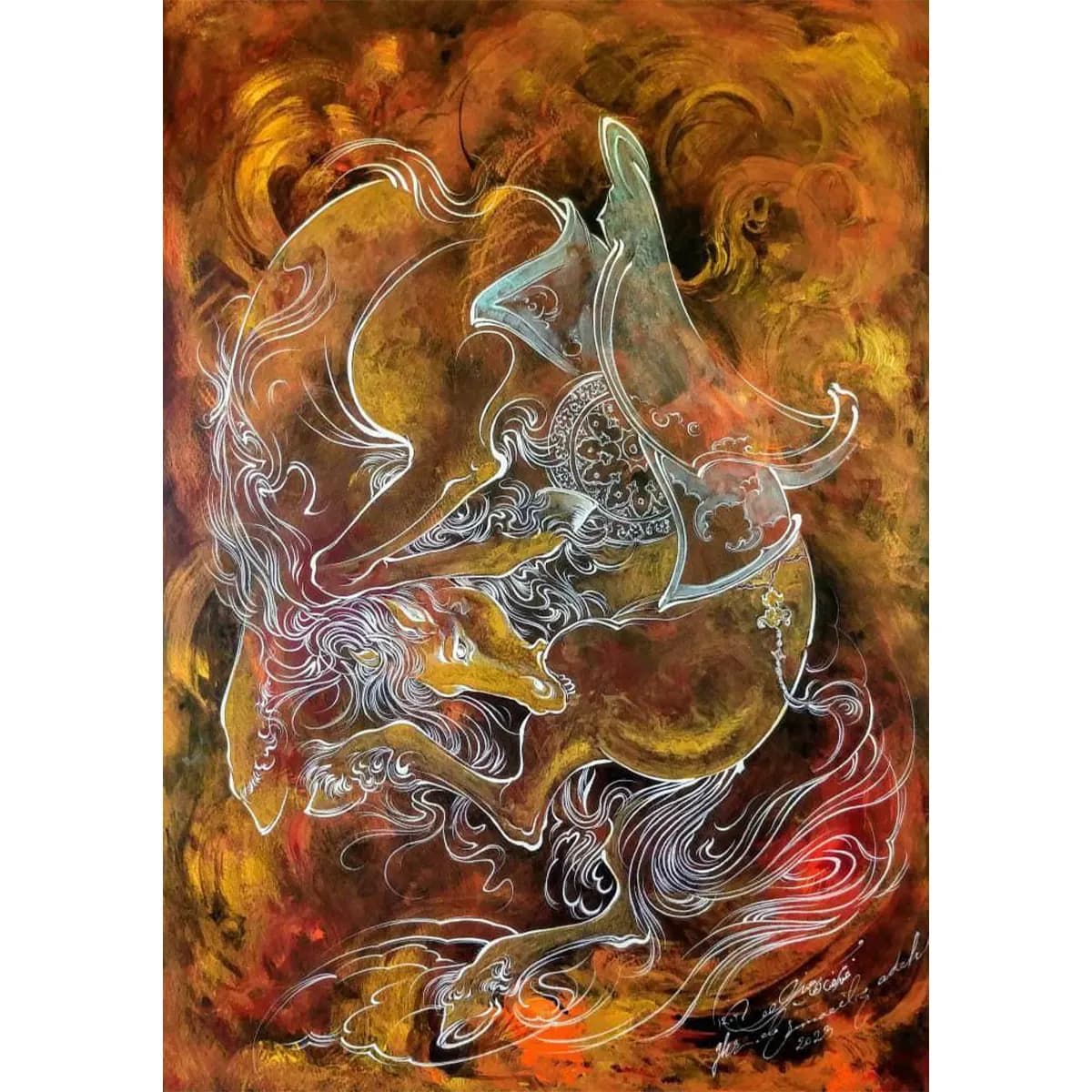 تابلو نگارگری کلنجار اثر استاد اسماعیل زاده کد 16260 — تصویر ۲