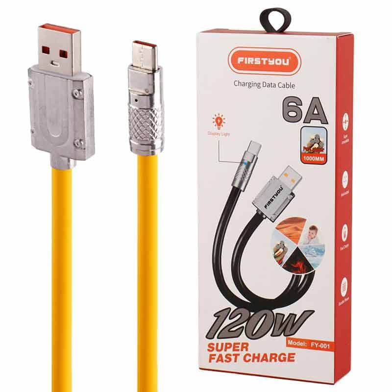 کابل تایپ سی فست شارژ Firstyou FY-001 6A 120W 1m
