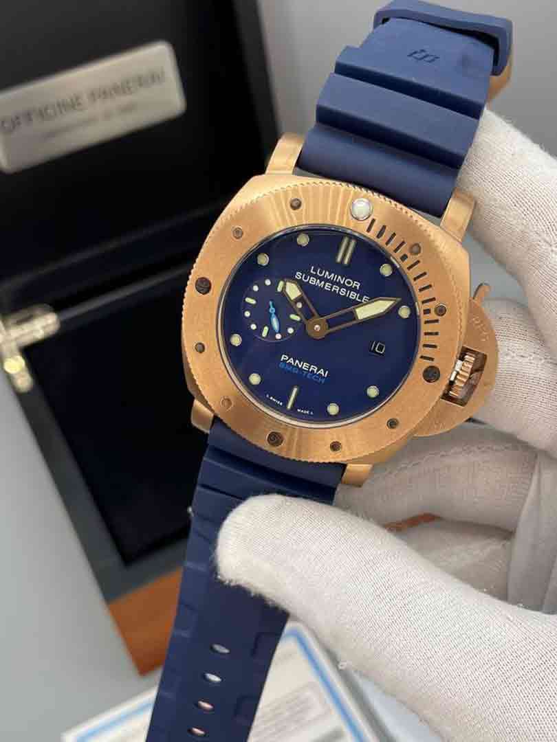 ساعت پنرای Submersible مردانه اتوماتیک قاب رزگلد بند رابر سورمه ای صفحه سورمه ای Panerai-2024-SORMI — تصویر ۳