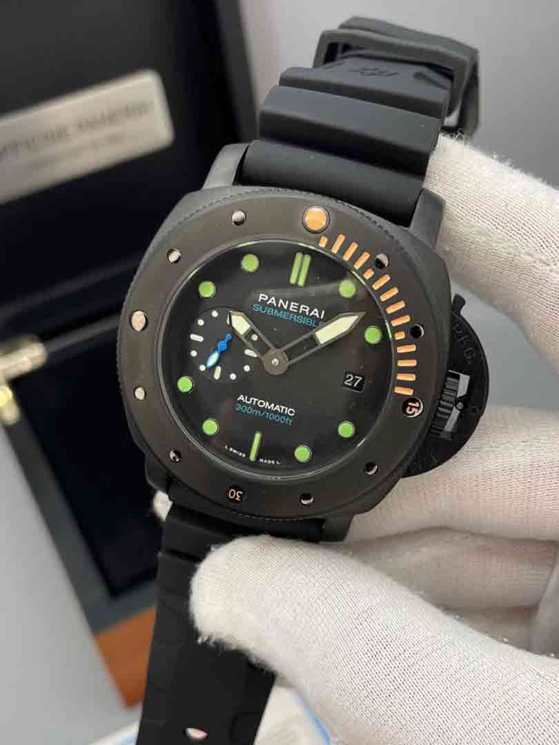 ساعت پنرای Submersible مردانه اتوماتیک قاب مشکی بند رابر مشکی صفحه مشکی Panerai-2024-balck