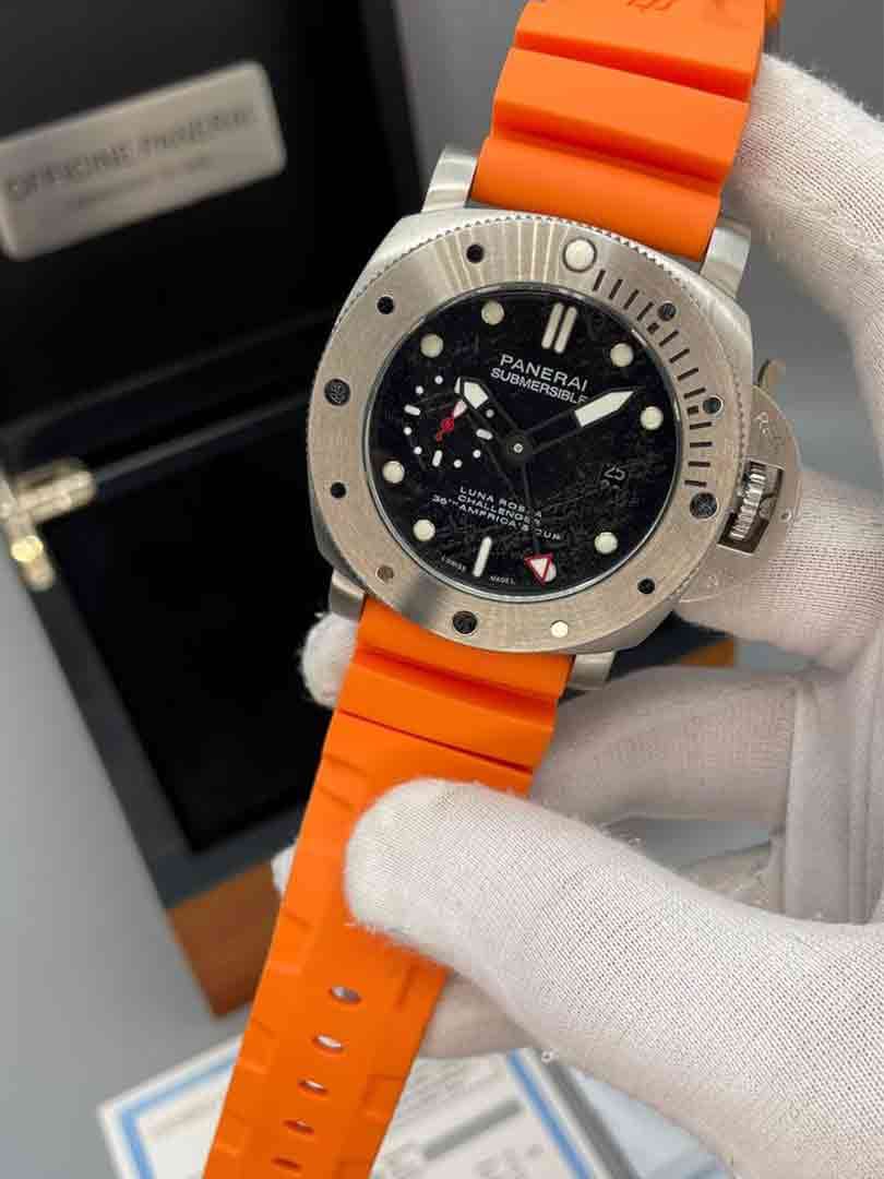ساعت پنرای Submersible مردانه اتوماتیک بند نارنجی صفحه مشکی Panerai-2024-NARNGI