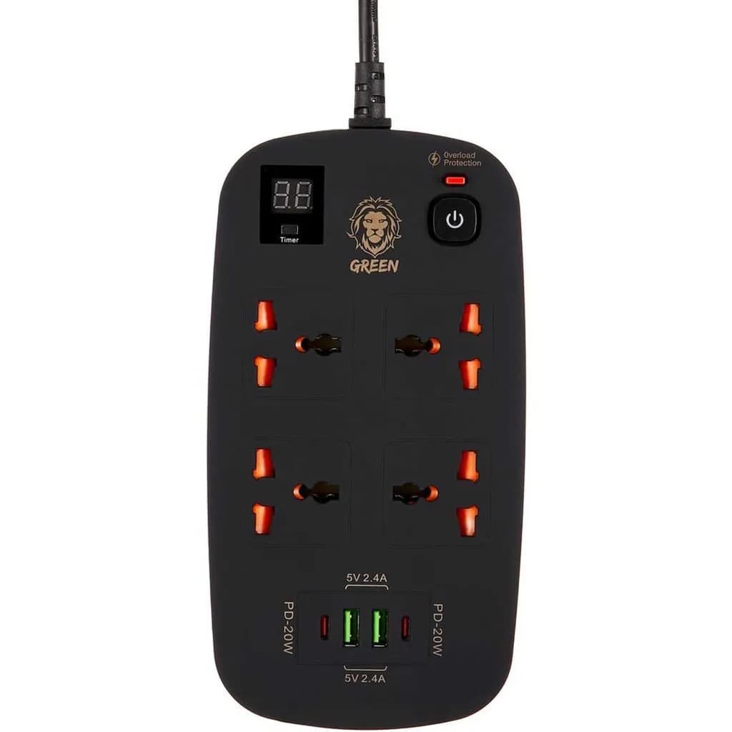 چندراهی برق هوشمند تایمر دار گرین لاین مدل 4AC 2 USB & 2 USB-C PD 40W