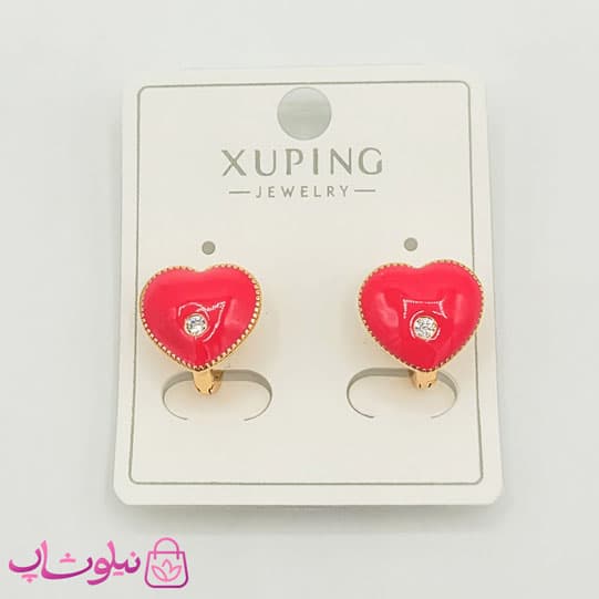 گوشواره بچگانه ژوپینگ مدل قلب صورتی کد 821 — تصویر ۲