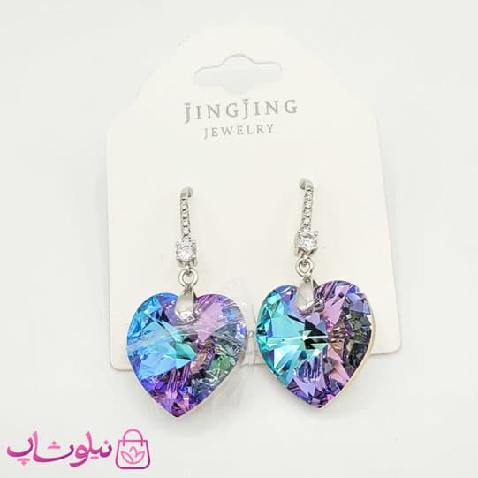 گوشواره ژوپینگ با کریستال سواروسکی آبی بنفش کد 4491 — تصویر ۴