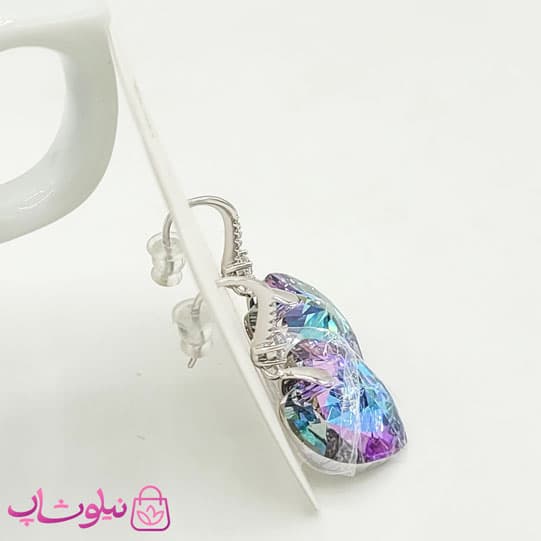 گوشواره ژوپینگ با کریستال سواروسکی آبی بنفش کد 4491 — تصویر ۵