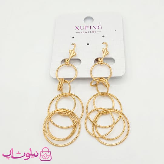 گوشواره آویز ژوپینگ مدل حلقه های تودرتو کد 799