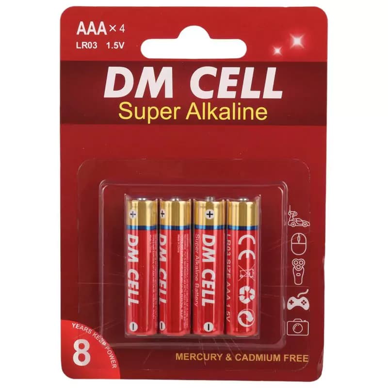 باتری چهارتایی نیم قلمی DM Cell Super Alkaline LR03 1.5V AAA — تصویر ۲