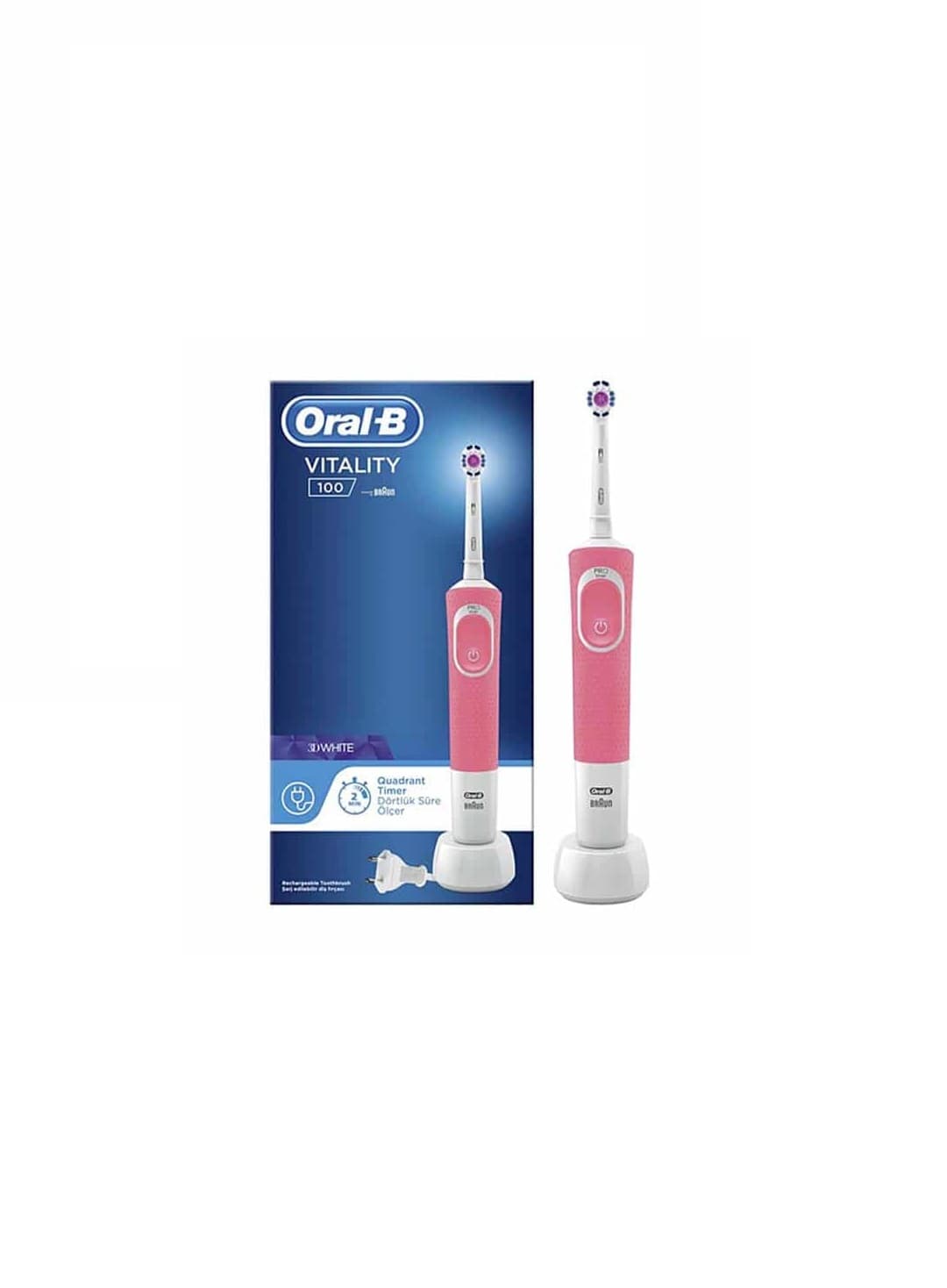 مسواک برقی اورال بی ORAL-B مدل VITALITY 100 3D WHITE رنگ صورتی — تصویر ۶