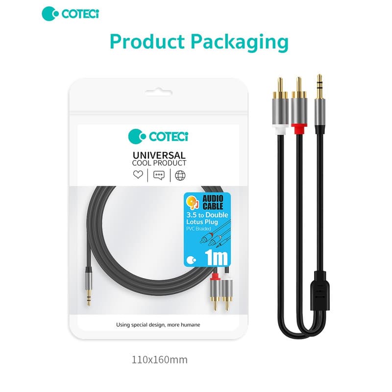 کابل تبدیل جک 3.5 میلی متری به دو RCA کوتتسی مدل 76010 طول 2 متر — تصویر ۶