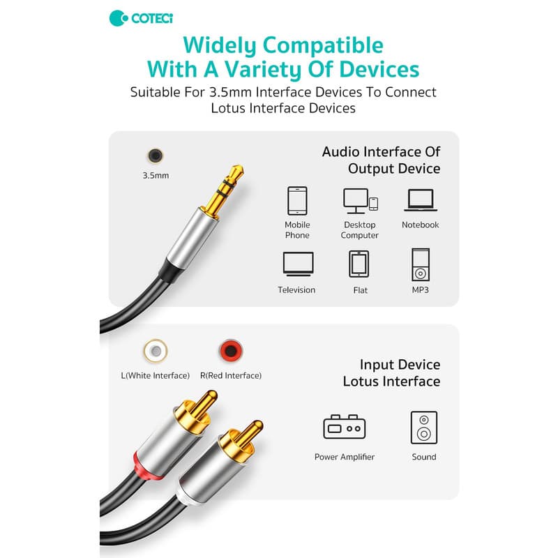 کابل تبدیل جک 3.5 میلی متری به دو RCA کوتتسی مدل 76010 طول 2 متر — تصویر ۹
