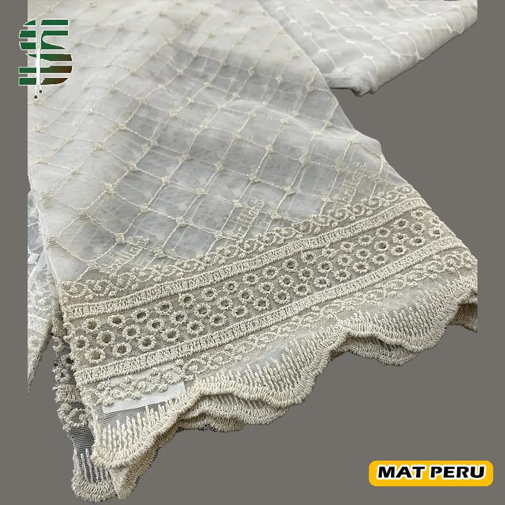 پرده تور لب حاشیه گلدوزی کد MAT PERU 115008 در 2 رنگ — تصویر ۴