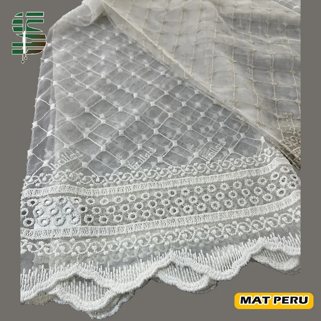 پرده تور لب حاشیه گلدوزی کد MAT PERU 115008 در 2 رنگ — تصویر ۵