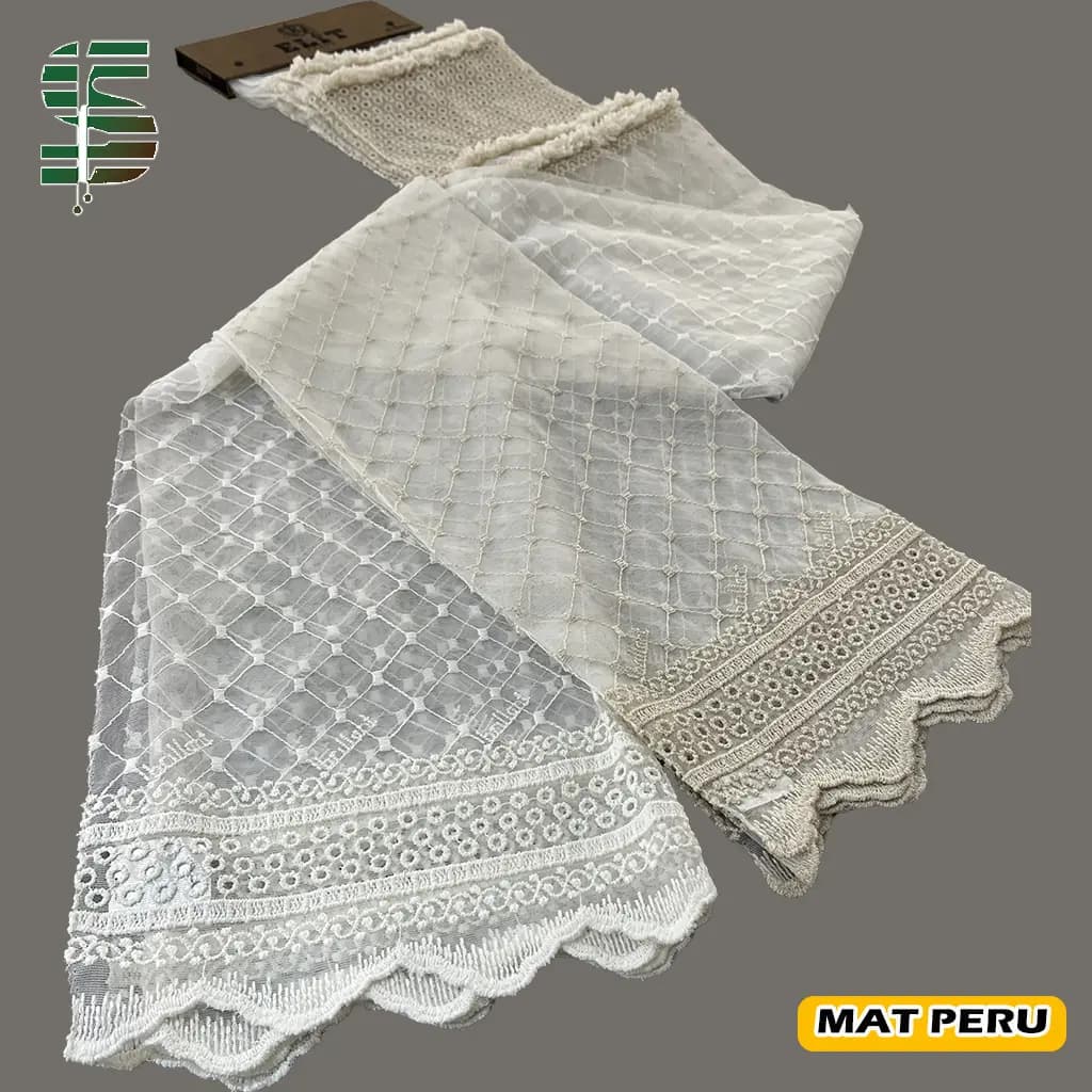 پرده تور لب حاشیه گلدوزی کد MAT PERU 115008 در 2 رنگ — تصویر ۳