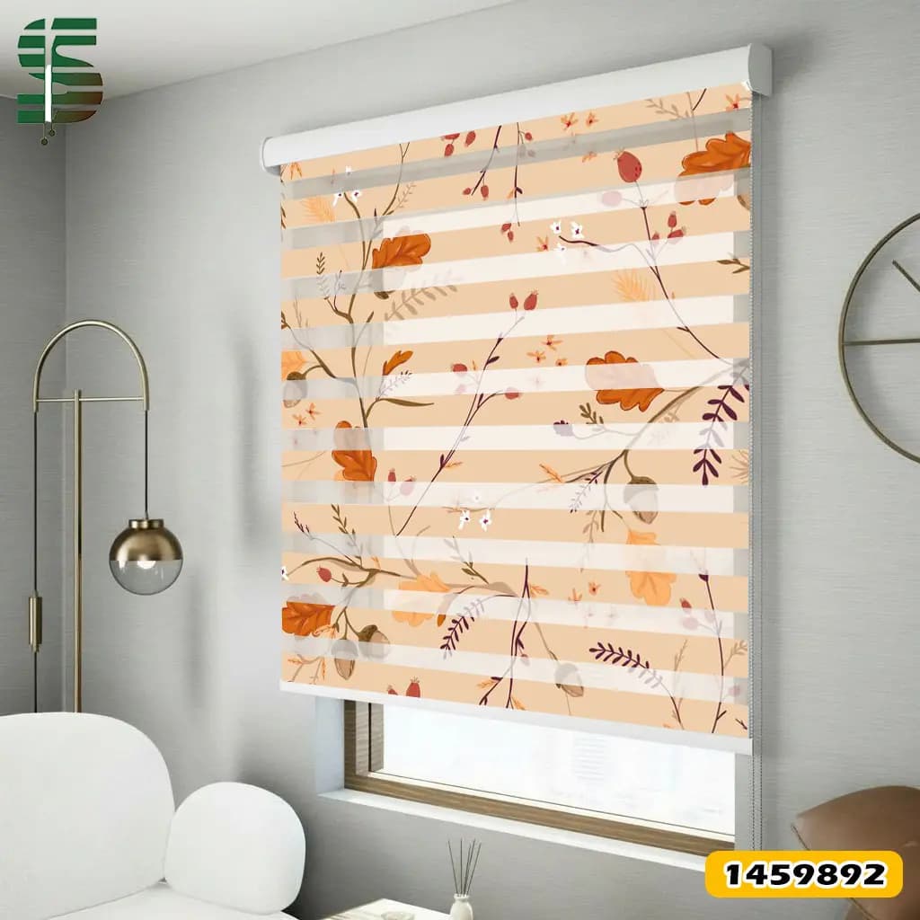 پرده زبرا طرح دار کد 1459892 مدل بلوط و برگ پاییزی — تصویر ۲