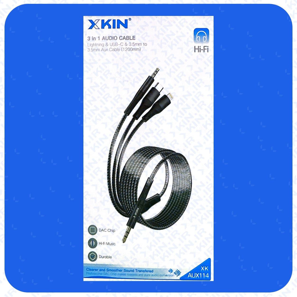 کابل تبدیل 3کاره AUX به Type-Cلایتنینگ AUX برند ایکس کین مدل X KIN XK-AUX114