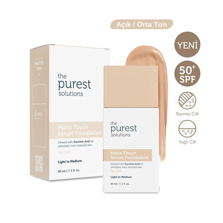 کرم پودر سرمی ماتکننده و کنترل چربی MATTE TOUCHE SPF 50+ پیورست – رنگ light to medium — تصویر ۲