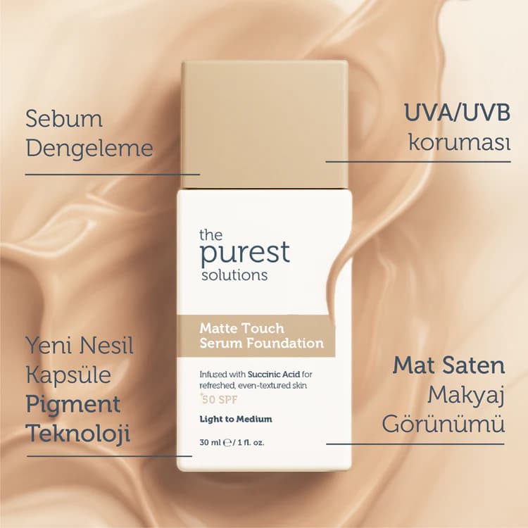 کرم پودر سرمی ماتکننده و کنترل چربی MATTE TOUCHE SPF 50+ پیورست – رنگ light to medium — تصویر ۶