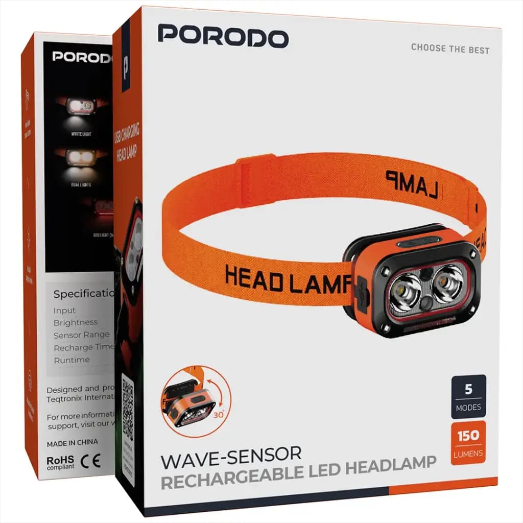 چراغ پیشانی شارژی و سنسور دار پرودو Porodo Wave-Sensor Rechargeable LED Headlamp PDHDG08 — تصویر ۱۲