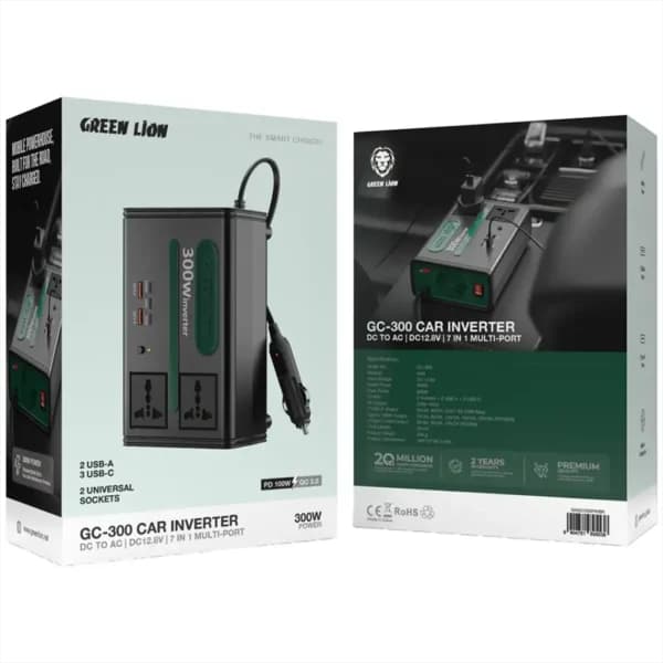 اینورتر و مبدل برق فندکی ماشین 300 وات گرین لاین Green Lion GC-300 Car Inverter 7 In 1 Multi-Port — تصویر ۷