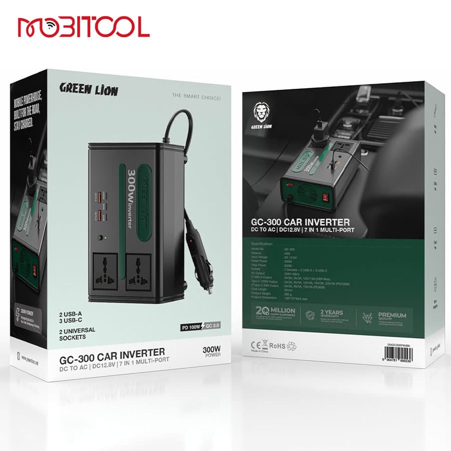 اینورتر و مبدل برق فندکی ماشین 300 وات گرین لاین Green Lion GC-300 Car Inverter 7 In 1 Multi-Port — تصویر ۴