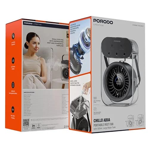 پنکه شارژی رطوبتساز پرودو قابل حمل با نمایشگر دیجیتال مدل Chillo Aqua Portable — تصویر ۳