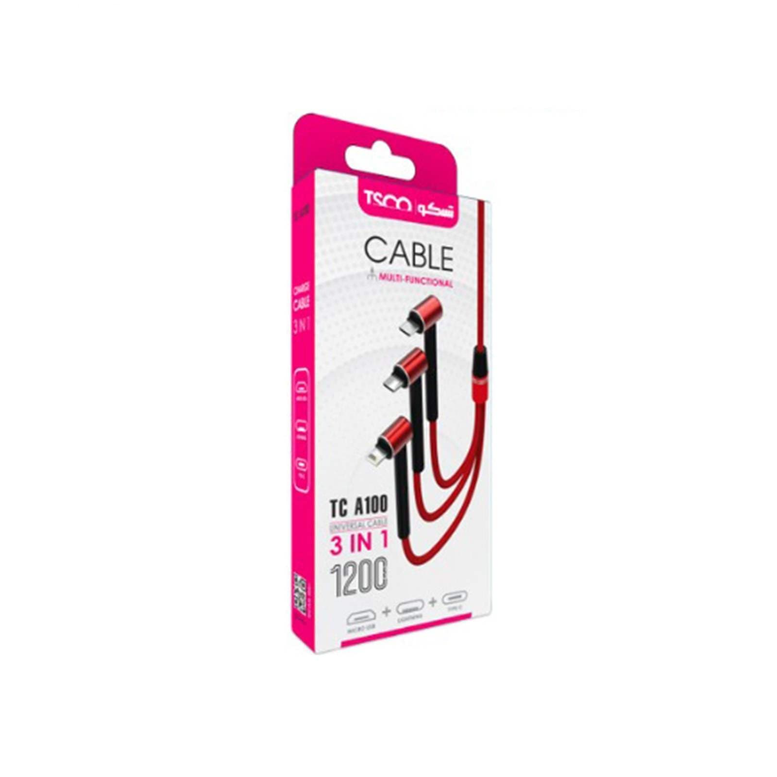 کابل تبدیل USB به MicroUSB/Lightning/USB-C تسکو مدل TC A100 طول 1.2 متر — تصویر ۴