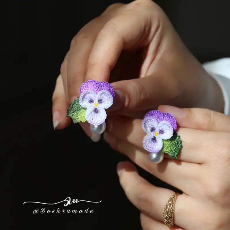 گوشواره گل بنفشه رنگ بنفش کد A539 — تصویر ۱۰