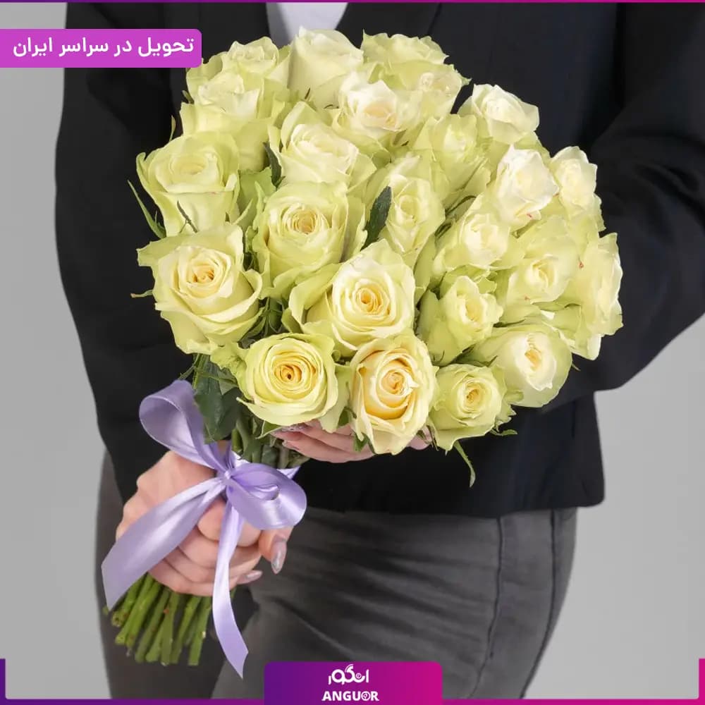 دسته گل رز سفید 25 شاخه