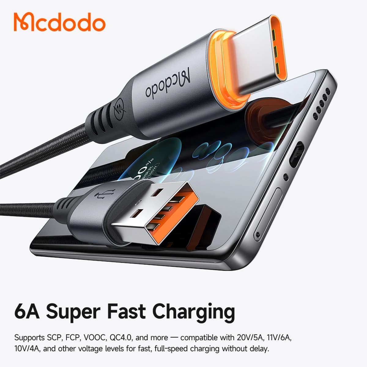 کابل شارژ 6 آمپر USB-A به Type-C قطع کن اتومات 1.2 متر برند مک دودو مدل Mcdodo CA-0570 — تصویر ۸