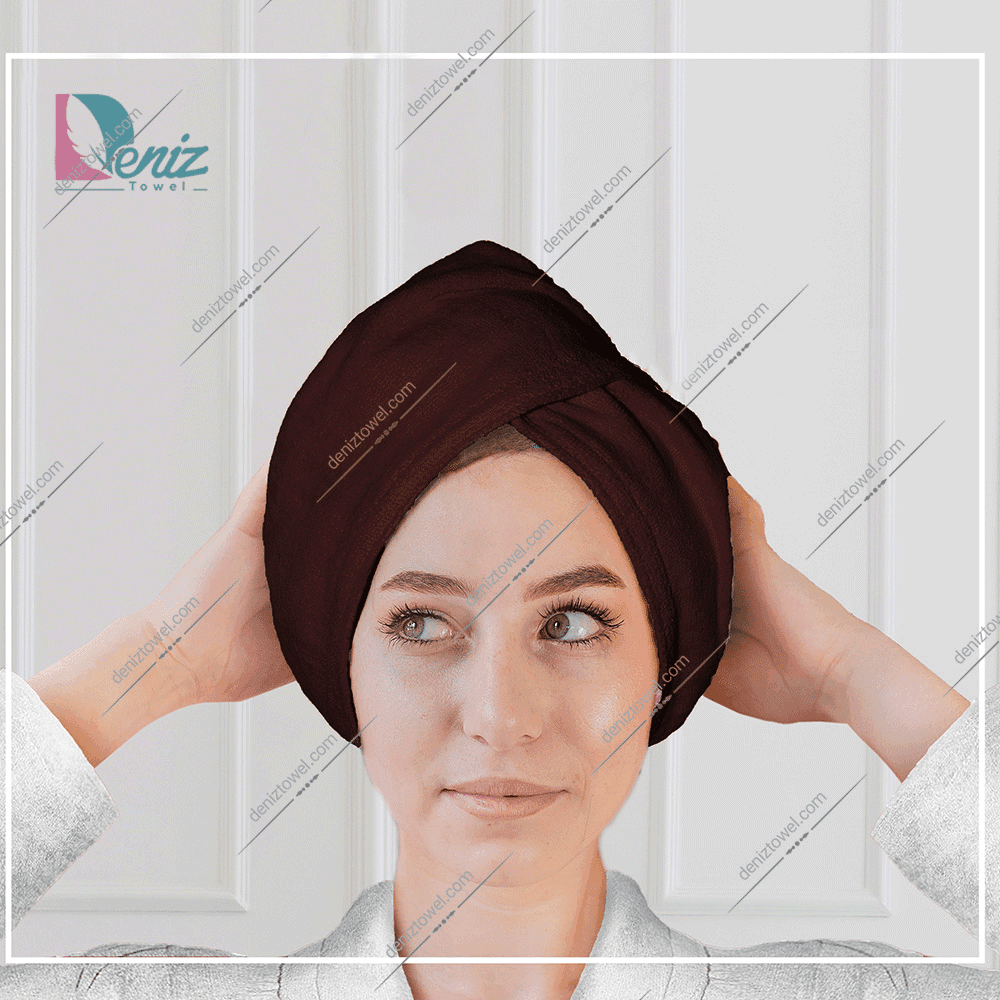 حوله سر طرح ساده مدل کلاه پیچ رنگ قهوه ای — تصویر ۲