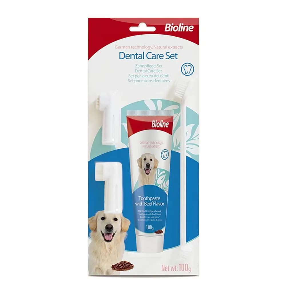 ست مسواک و خمیر دندان سگ طعم گوشت بایولاین – Bioline Dental Care Kit — تصویر ۳