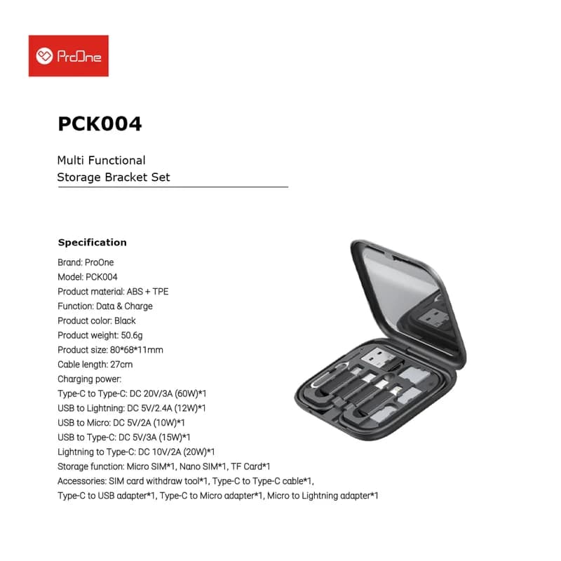 کابل تبدیل USB-C به USB-C / لایتنینگ / USB / micro USB پرووان مدل PCK004 طول 27 سانتی متر — تصویر ۳