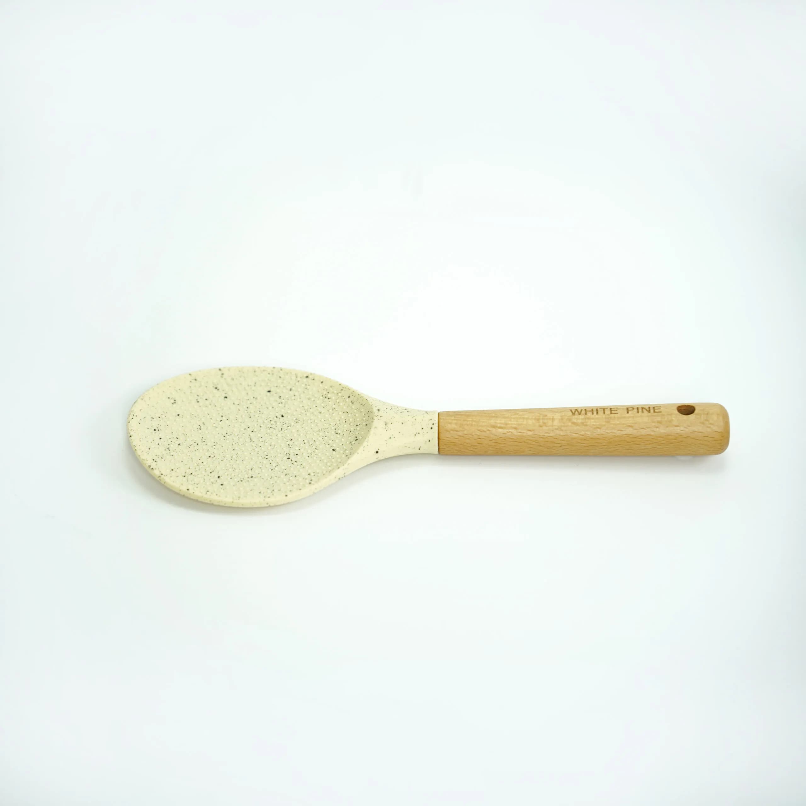 کفگیر تخت گرد سیلیکونی دسته چوبی 3840 کرم وانیلی WP — تصویر ۵