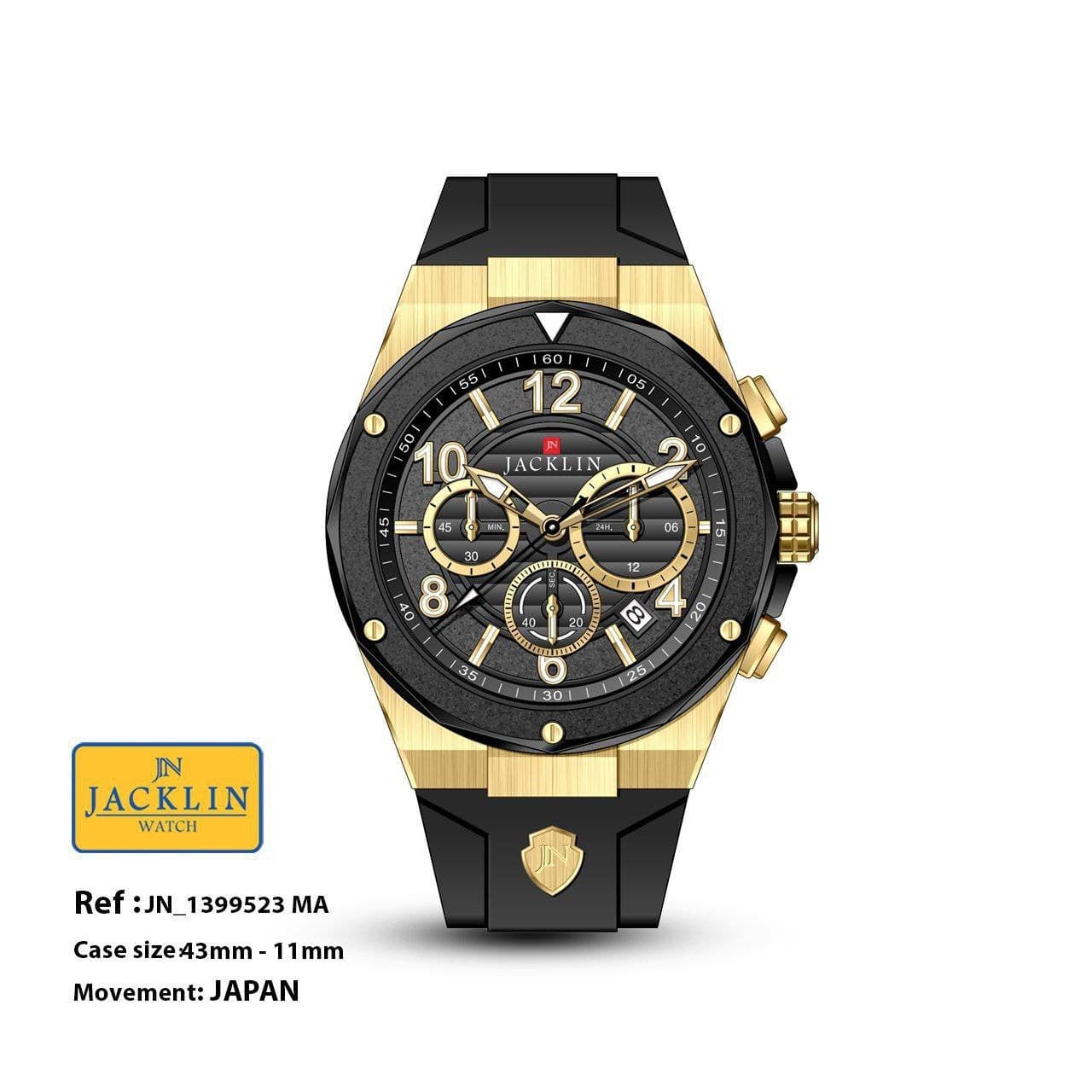 ساعت مردانه اسپرت اورجینال جَکلین مدل JN-1399523 موتور کوارتز ژاپن کیفیت عالی رنگ ثابت سایز 43 میلیمتر کرنوگراف کد 1924781