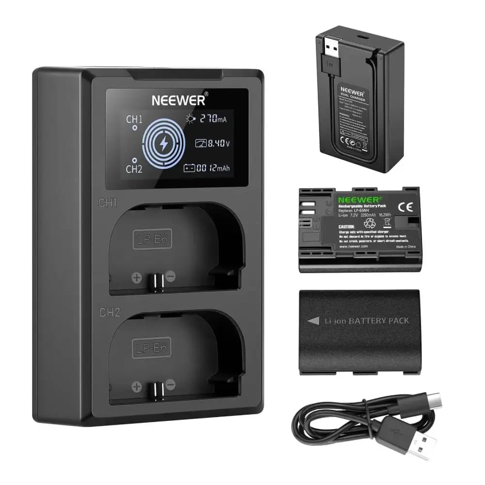 پکیج شارژر دوبل نیور Neewer LP-E6NH Dual Charger + دو باتری LP-E6NH — تصویر ۵