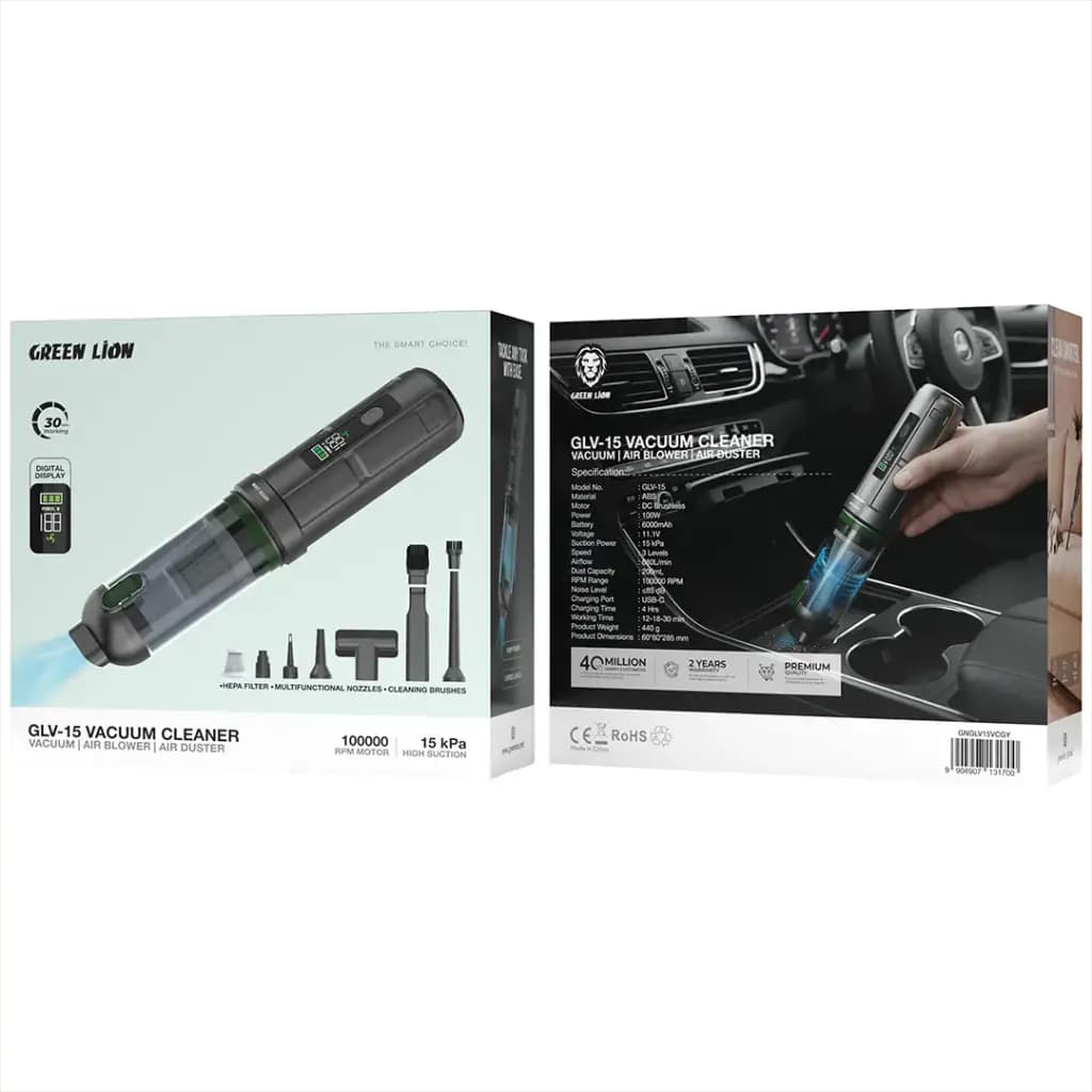 جارو شارژی و دمنده هوا گرین لاین مدل Green Lion GLV-15 Vacuum Cleaner with Air Blower & Air Duster (Grey/Black) — تصویر ۴