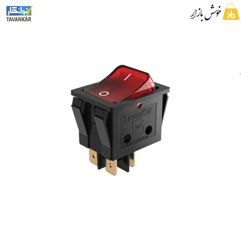 کلید راکر پهن چراغدار 4 پایه 16 آمپر توانکار مدل KX01