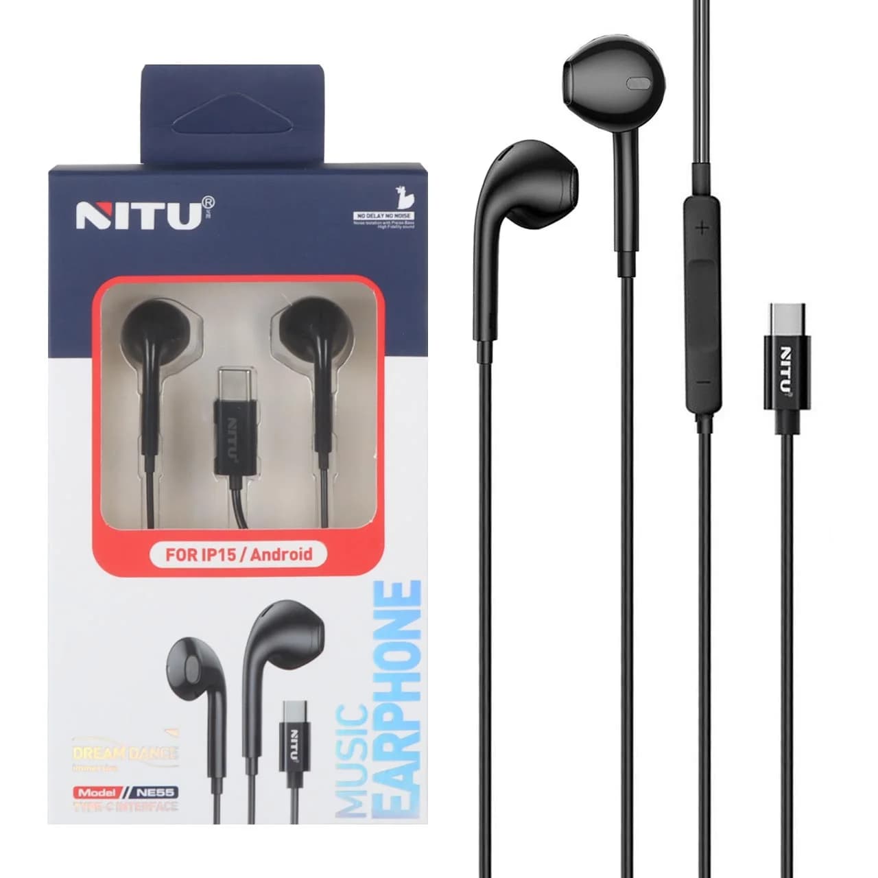 هندزفری باسیم پورت Nitu Type-C مدل NE55 – مشکی — تصویر ۳