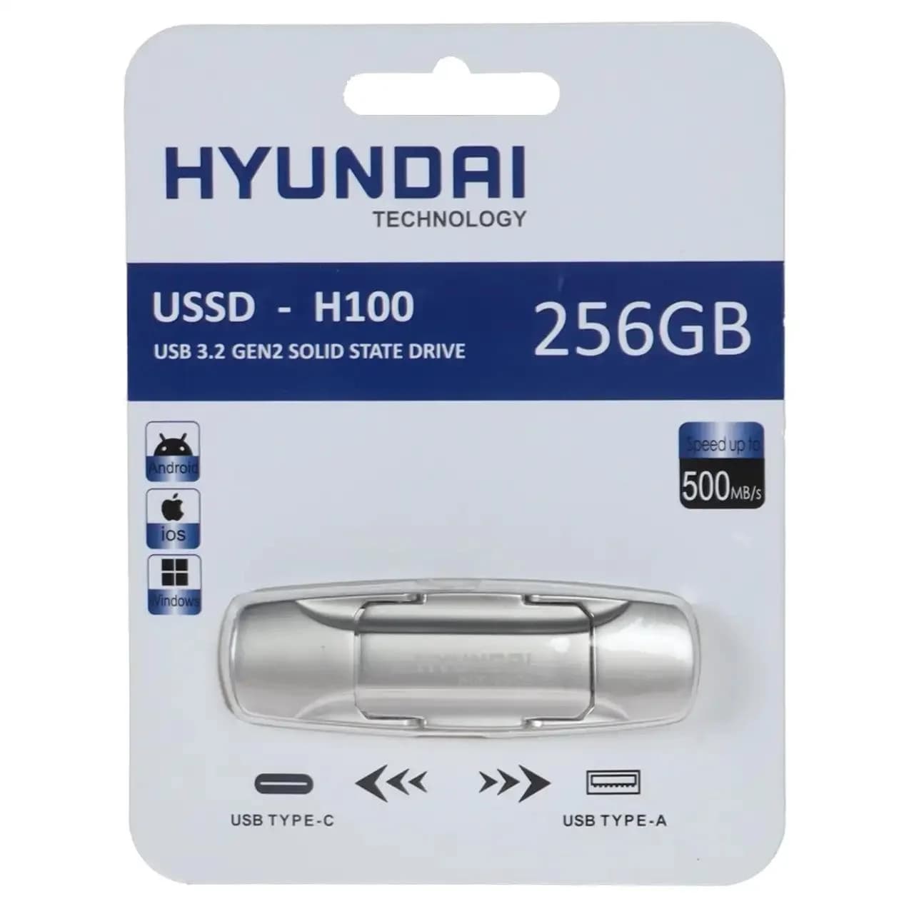 هارد SSD اکسترنال Hyundai مدل H100 USB3.2 Type-C ظرفیت 256GB – نقره ای (گارانتی IPM) — تصویر ۲