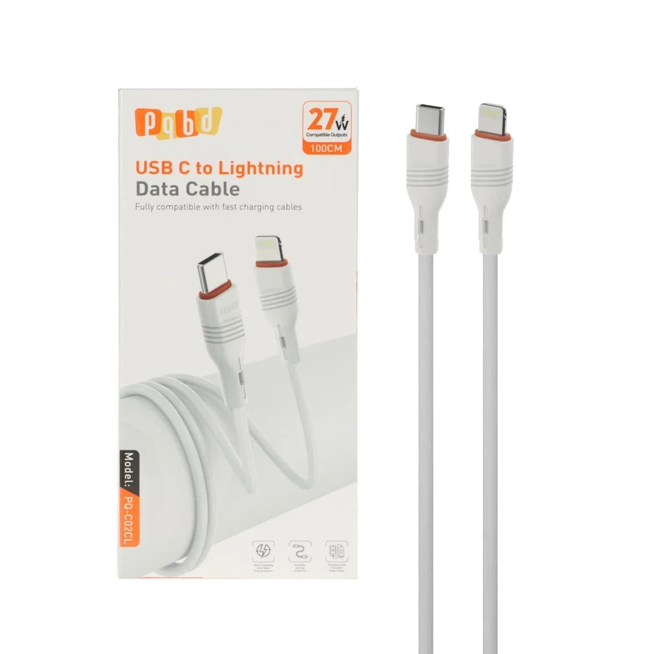 کابل شارژ فست pqbd Type-C To Lightning مدل PQ-C02CL 27W – سفید — تصویر ۳