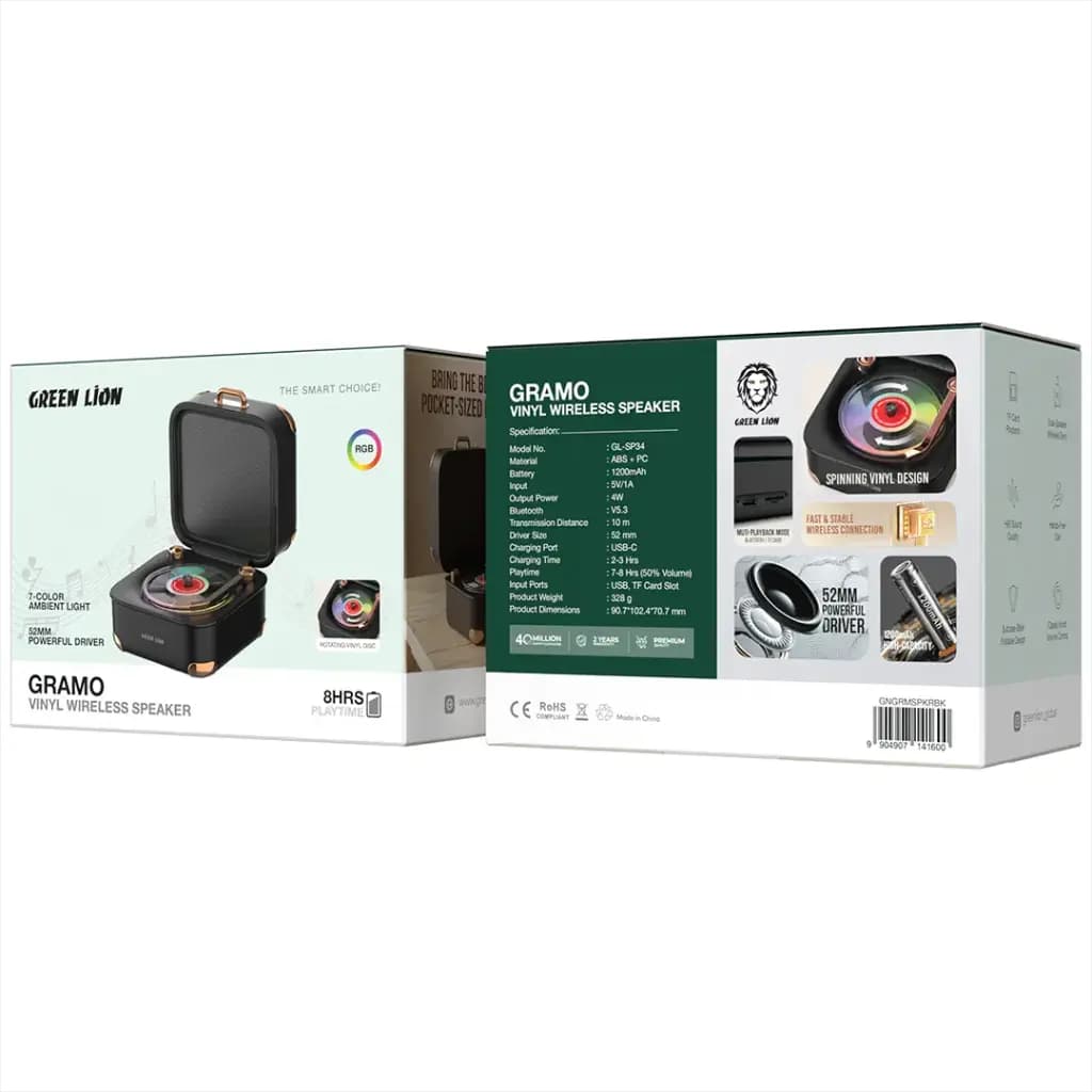 اسپیکر بیسیم گرین لاین مدل Green Lion Gramo Vinyl Wireless Speaker – Black — تصویر ۷