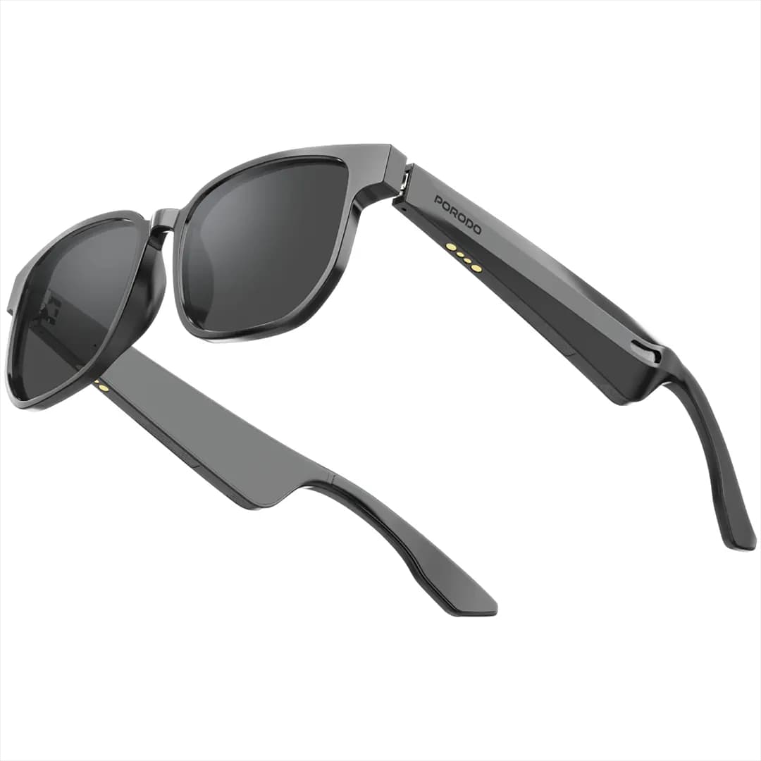 عینک آفتابی هوشمند بلوتوثی پرودو مدل Porodo Vistax BT 5.3 Sunglasses with UV400 Protection & Magnetic Charging – Black