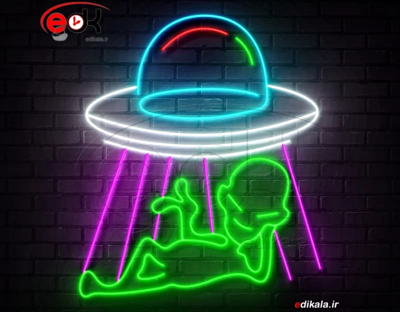 تابلو نئون طرح آدم فضایی شماره 7 در ابعاد مختلف +آداپتور+ فایل کورل آماده برش — تصویر ۲