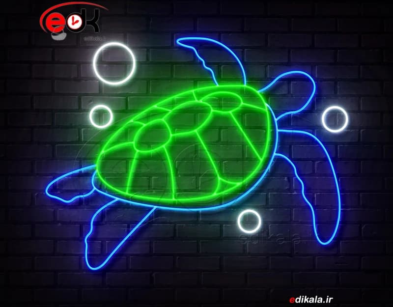 تابلو نئون طرح لاکپشت شماره 3 در ابعاد مختلف +آداپتور+ فایل لایه باز
