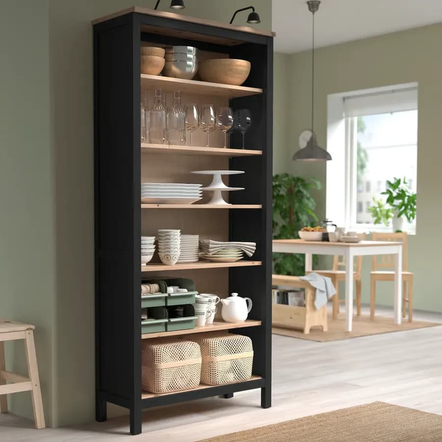 کتابخانه، مشکی-قهوه ای/قهوهای روشن رنگآمیزی شده، ۹۰x۱۹۷ سانتیمتر ایکیا مدل HEMNES — تصویر ۴