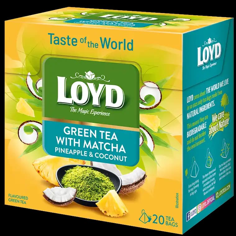 دمنوش لوید حاوی چای سبز ماچا، آناناس و نارگیل 20 عددی LOYD Green Tea with Matcha