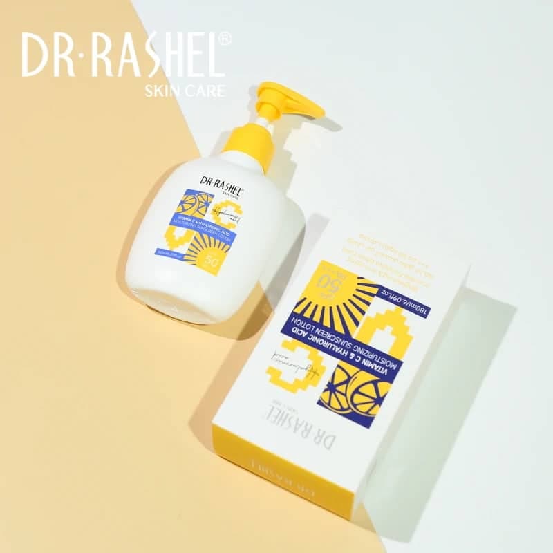 لوسیون ضدآفتاب ویتامین سی و هیالورونیک اسید دکتر راشل حجم180میل DR.RASHEL Vitamin C Sunscreen Lotion SPF50 — تصویر ۵