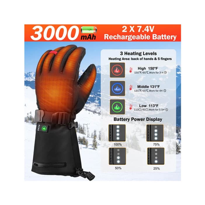 دستکشهای گرمایشی شارژی برای آقایان و خانمها با باتری 3000 میلیآمپر
